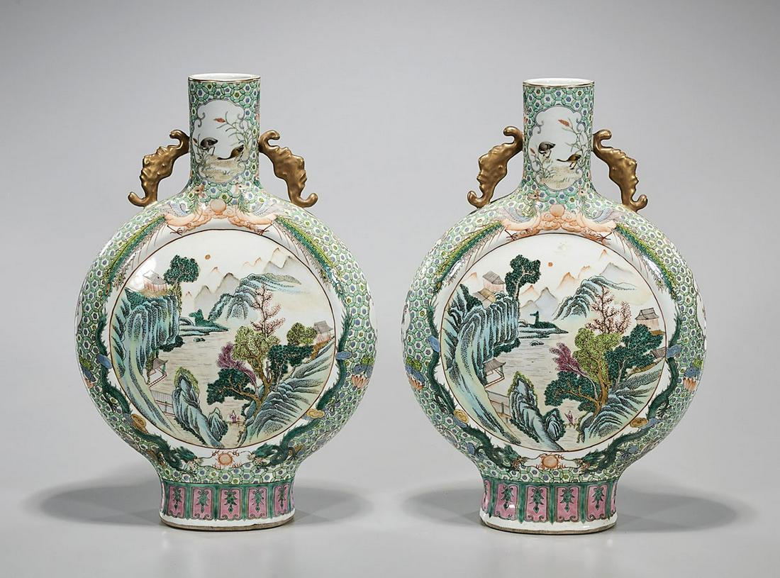 Pair Chinese Enameled Porcelain Moonflasks (1 of 6)