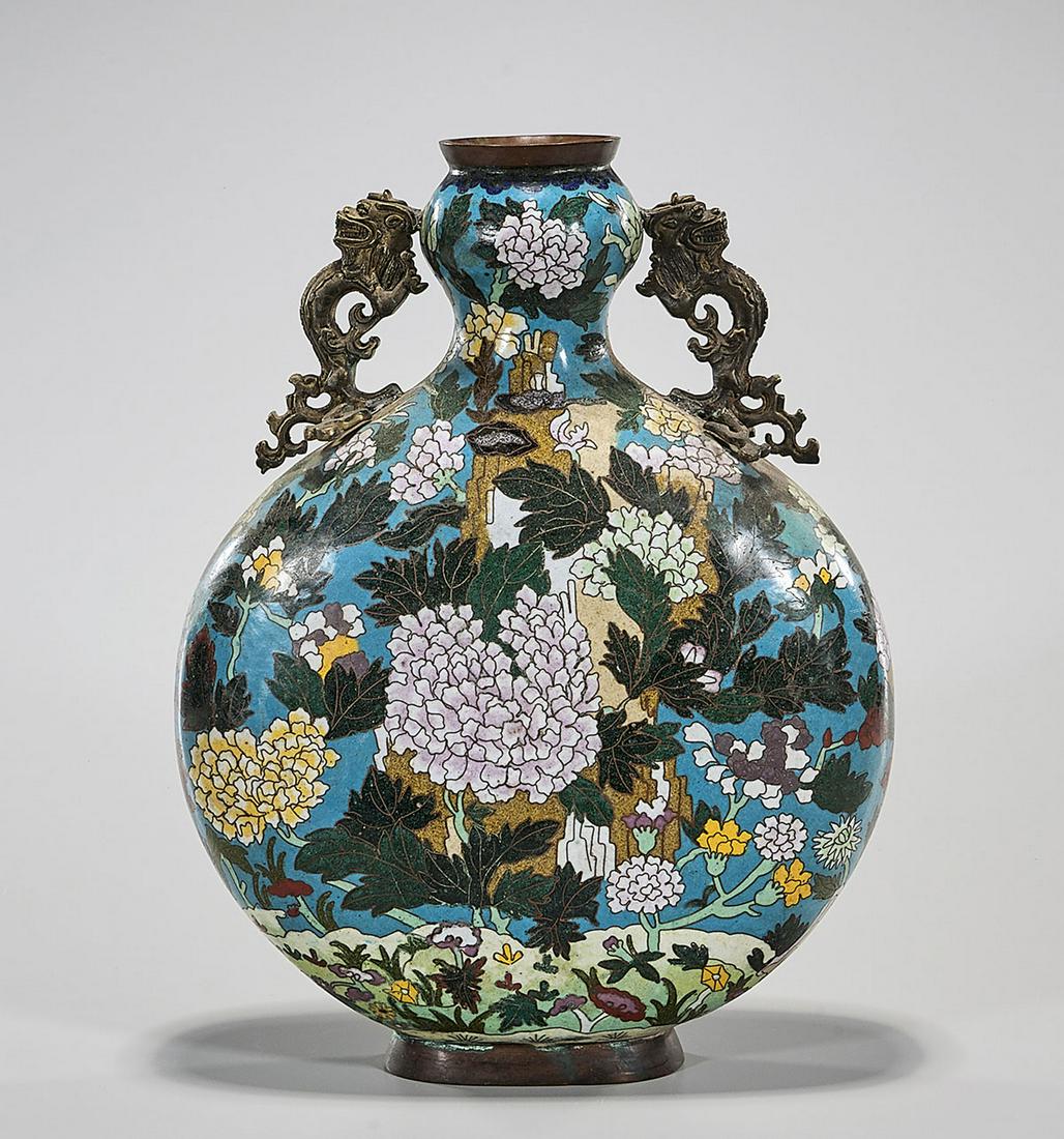 Chinese Enameled Metal Moon Flask (1 of 5)