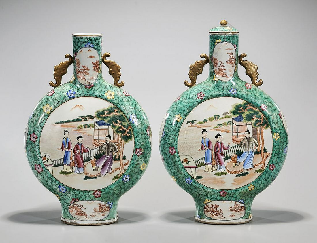 Two Chinese Enameled Porcelain Moon Flasks (1 of 7)
