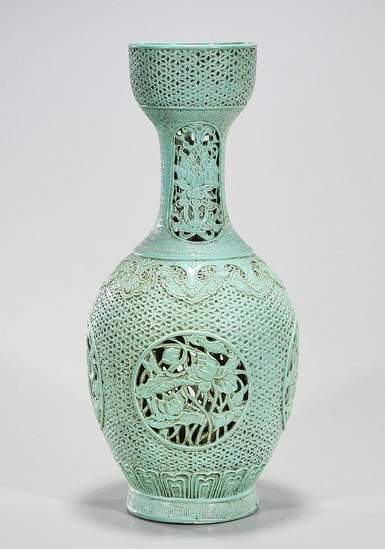 Chinese Well Carved Turquoise Glazed Porcelain Vase (1 of 8)