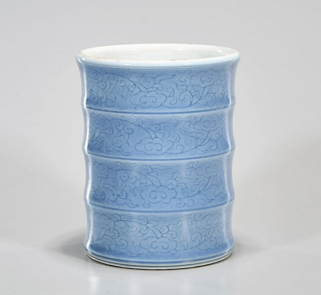 Chinese Blue Glazed Porcelain Brush Pot (1 of 4)