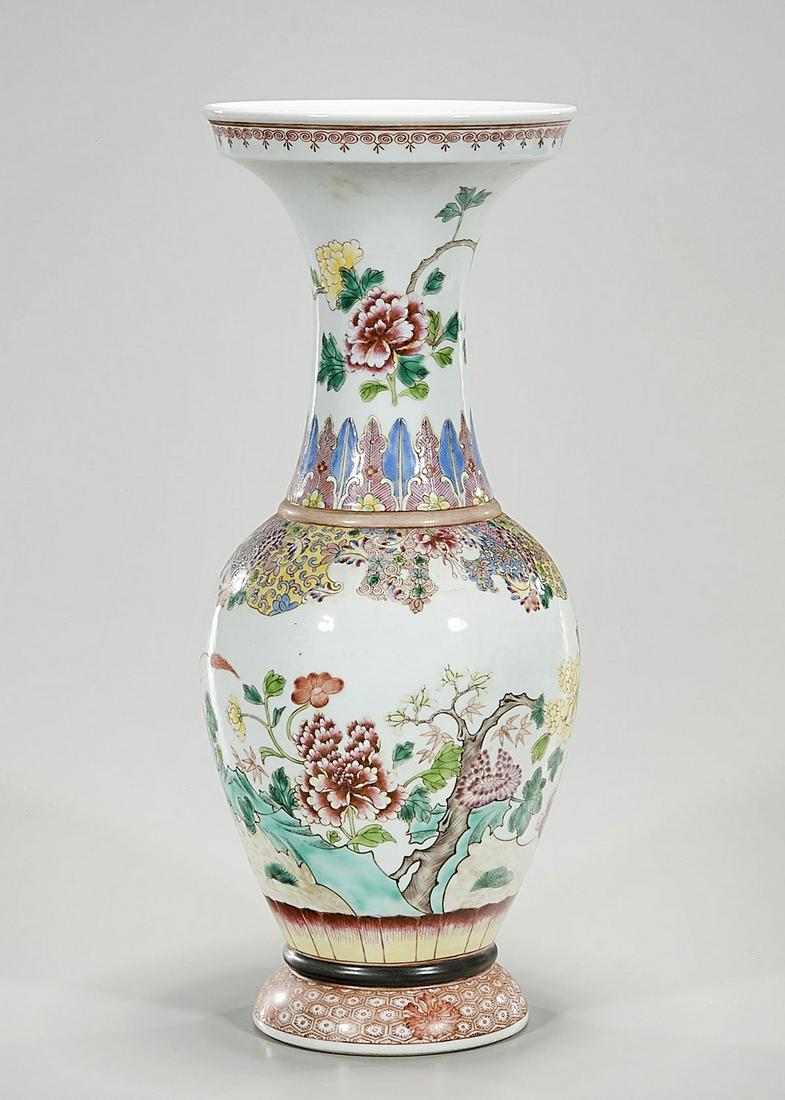 Chinese Enameled Porcelain Vase: Chinese enameled porcelain vase; floral and insect design; 14 1/2" x 6" Condition: general wear, frits, pits, minor losses