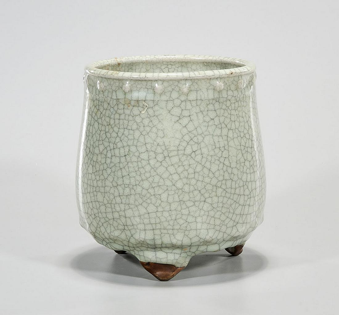 Chinese Crackle Glazed Tripod Porcelain Vessel (1 of 4)