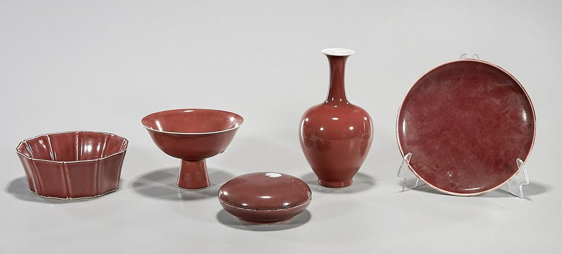 Group of Five Various Chinese Oxblood Porcelains (1 of 8)