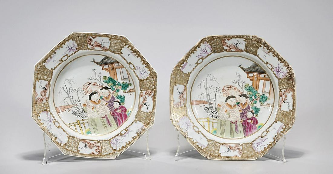 Pair Chinese Enameled Porcelain Plates: Pair of Chinese enameled porcelain plates; D: 9" (each, approx.) Condition: general wear, frits, pits, minor losses