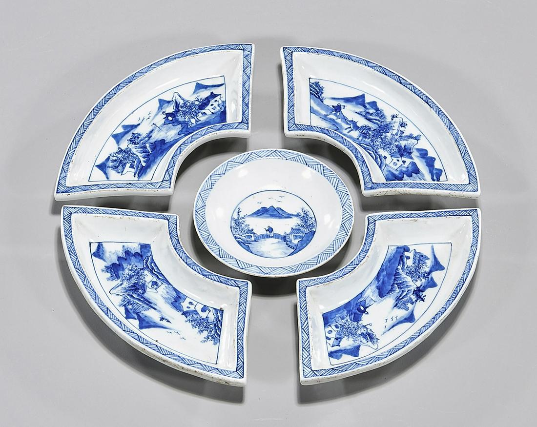 Set of Five Chinese Blue and White Porcelain Dishes (1 of 3)