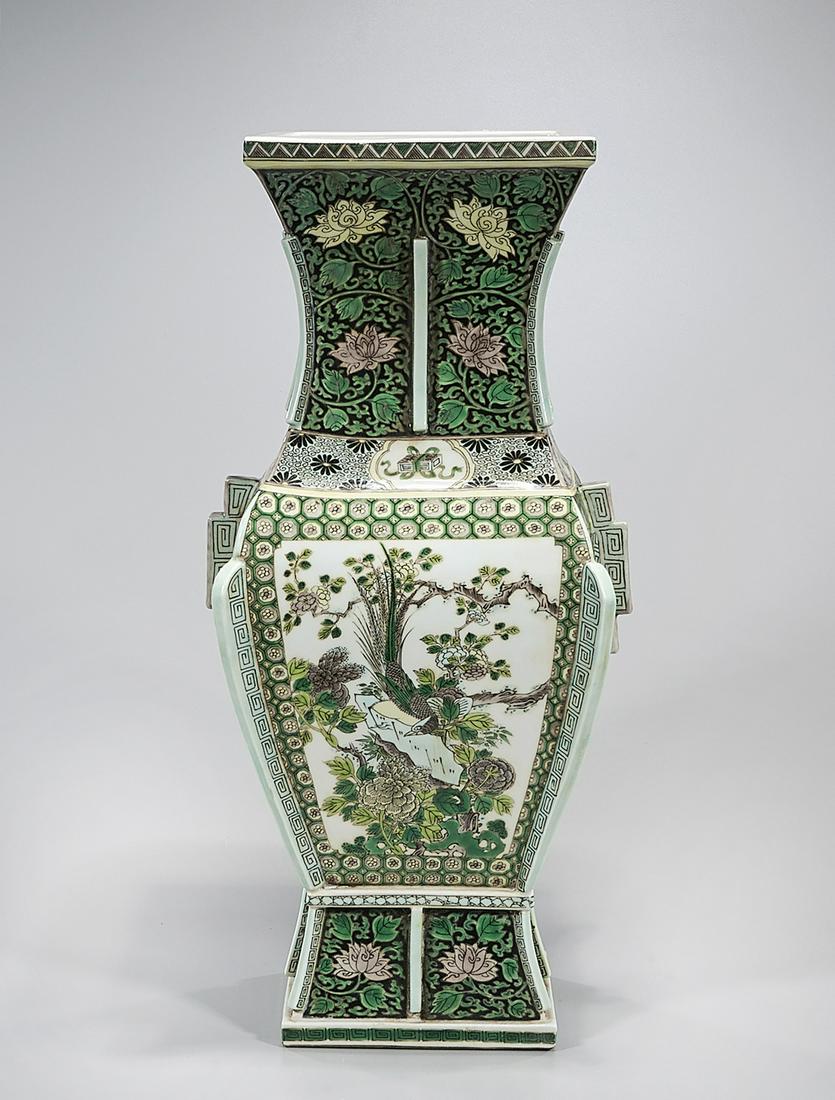 Chinese Four-Faceted Enameled Porcelain Zun-Vase (1 of 8)