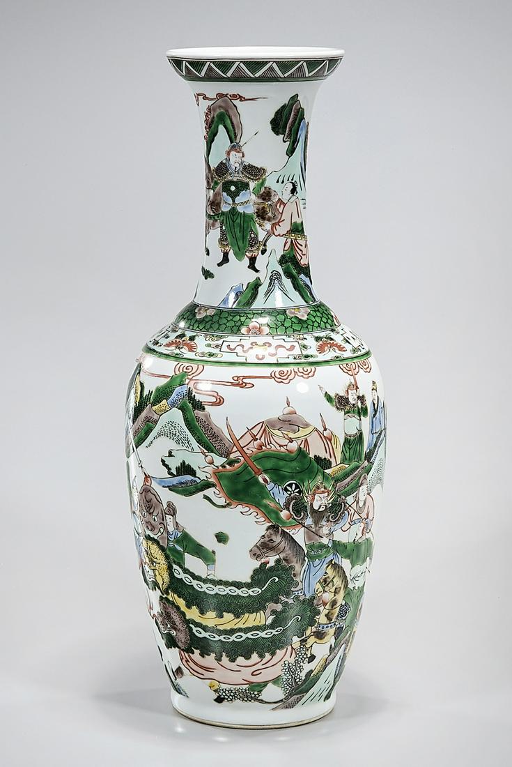 Chinese Enameled Porcelain Vase: Chinese enameled porcelain vase; landscape with figures; 20" x 8" (approx.) Condition: general wear, frits, pits, minor losses
