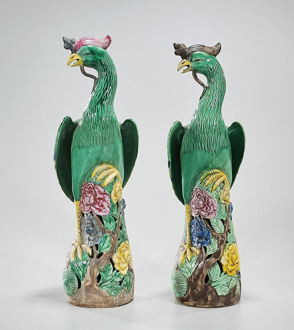 Pair Chinese Enameled Porcelain Phoenix (1 of 8)