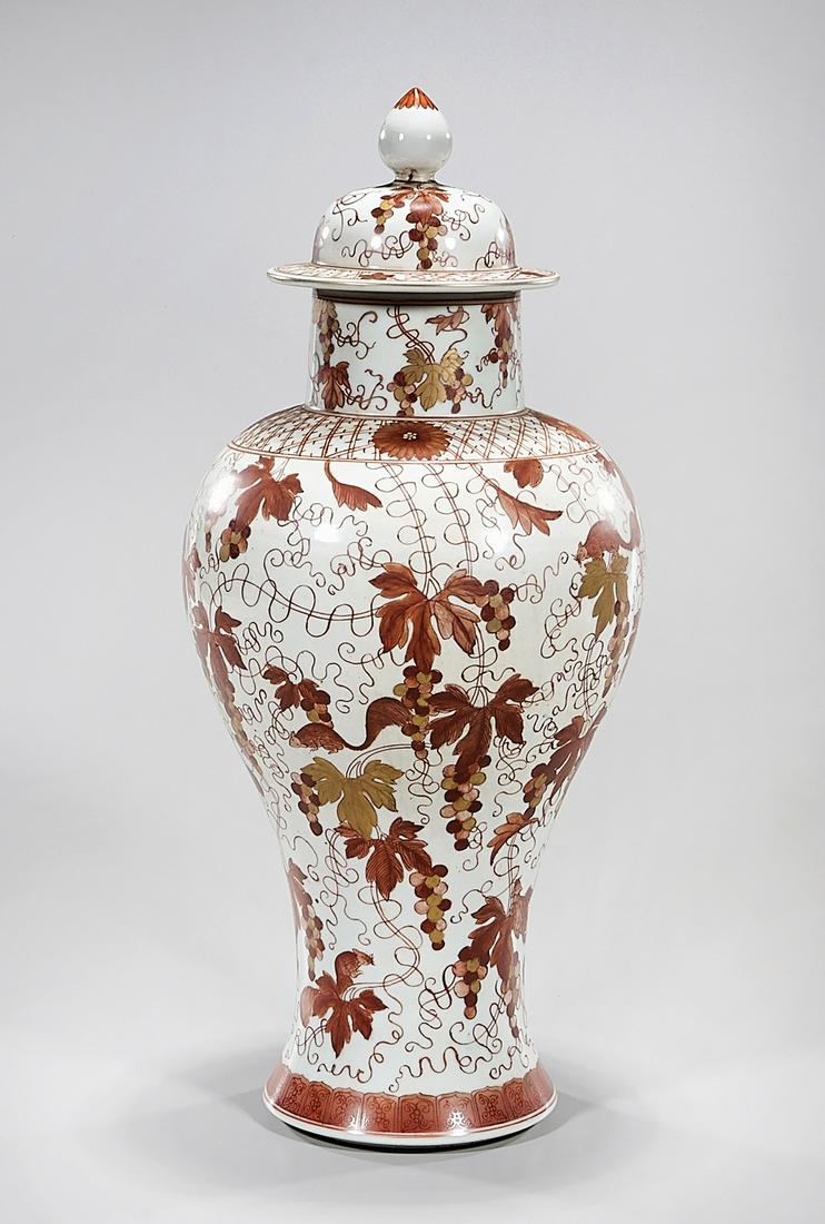 Chinese Enameled Porcelain Covered Vase: Chinese enameled porcelain covered vase; 19" x 8 1/2" (approx.) Condition: general wear, frits, pits, minor losses
