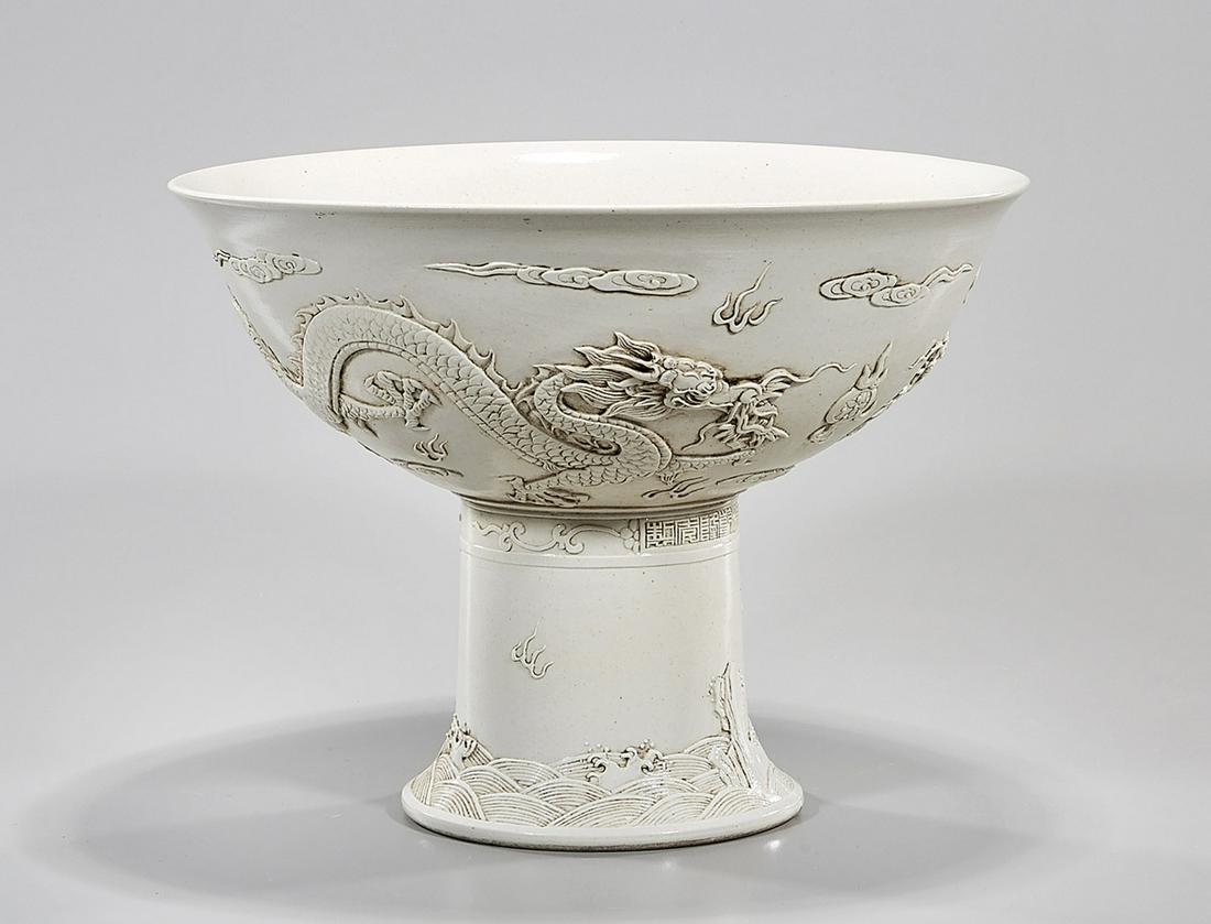 Large Chinese Porcelain Stem Bowl (1 of 6)