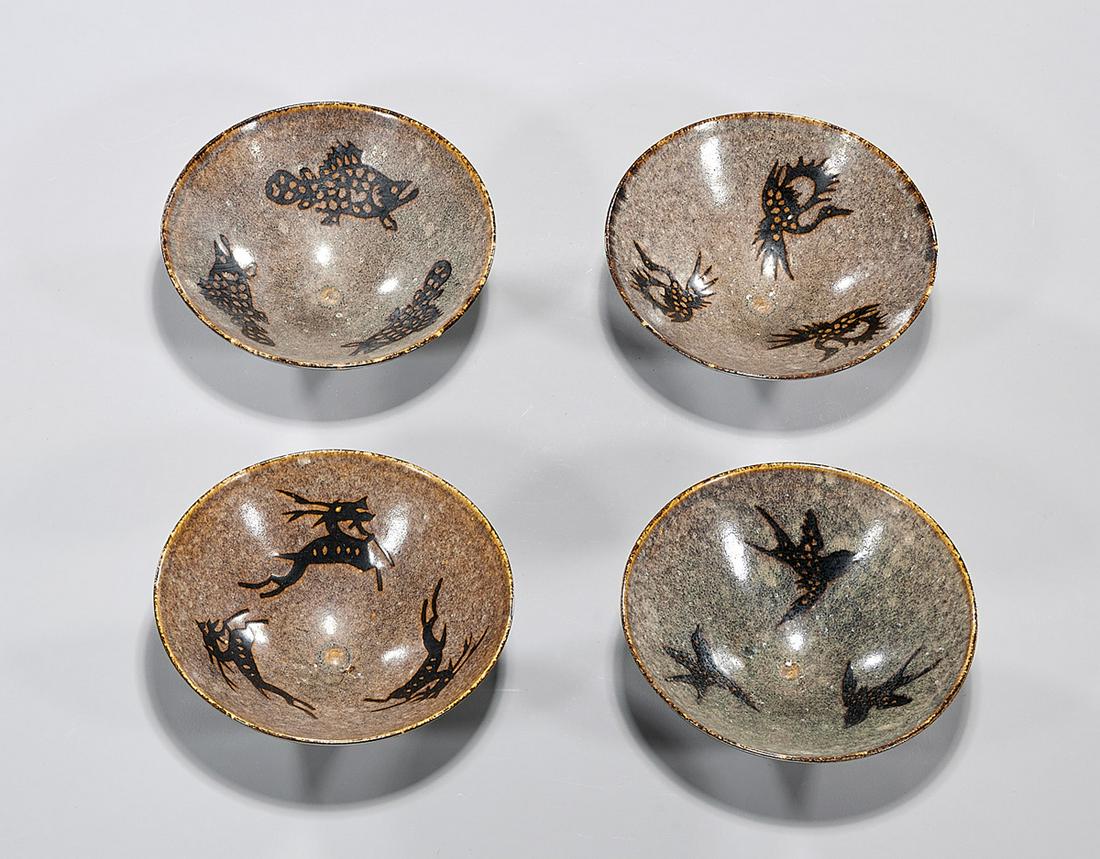 Set of Four Chinese Glazed Ceramic Conical Bowls (1 of 3)