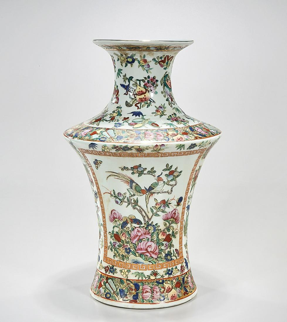 Chinese Enameled Porcelain Vase: Chinese enameled porcelain vase; enameled peach design; 17" x 10" (approx.) Condition: general wear, frits, pits, minor losses
