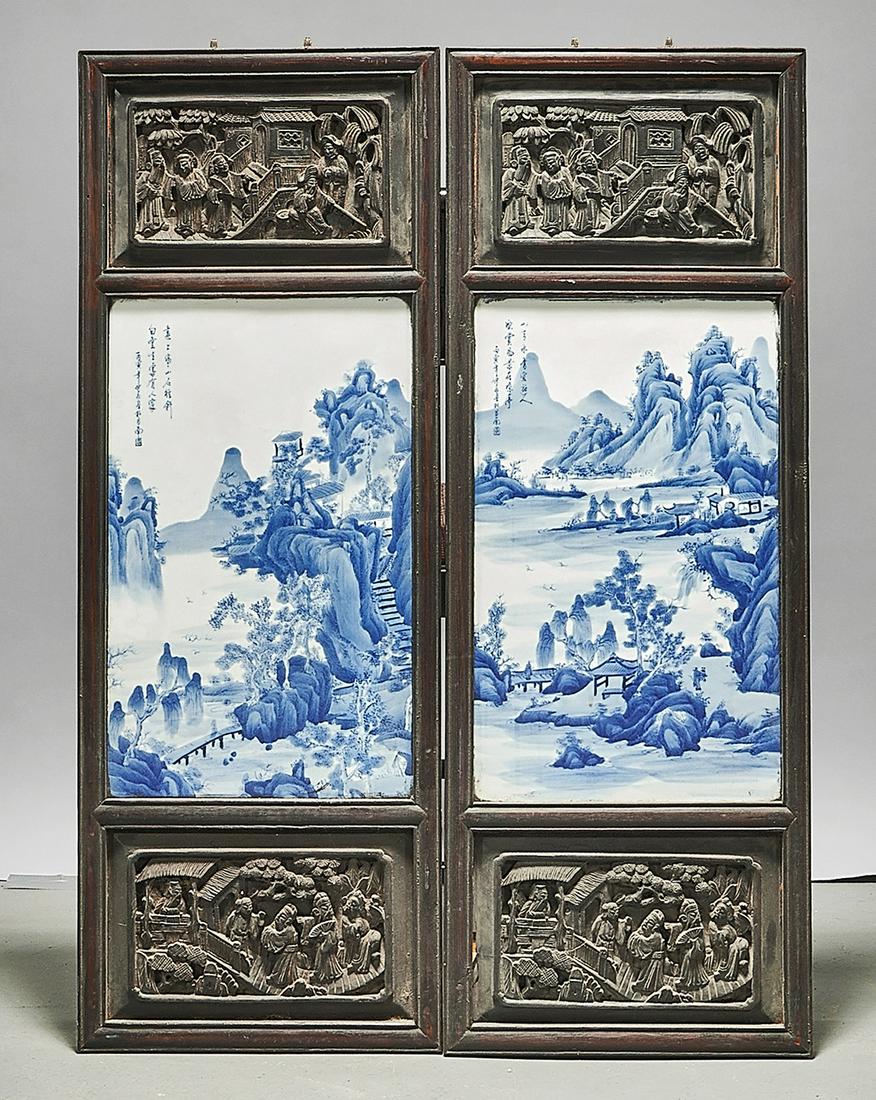 Two Chinese Framed Blue and White Porcelain Plaques (1 of 3)