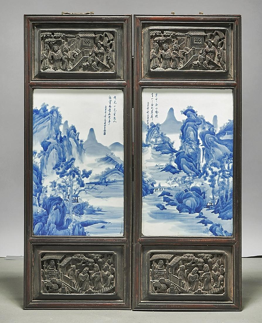Two Chinese Framed Blue and White Porcelain Plaques (1 of 3)