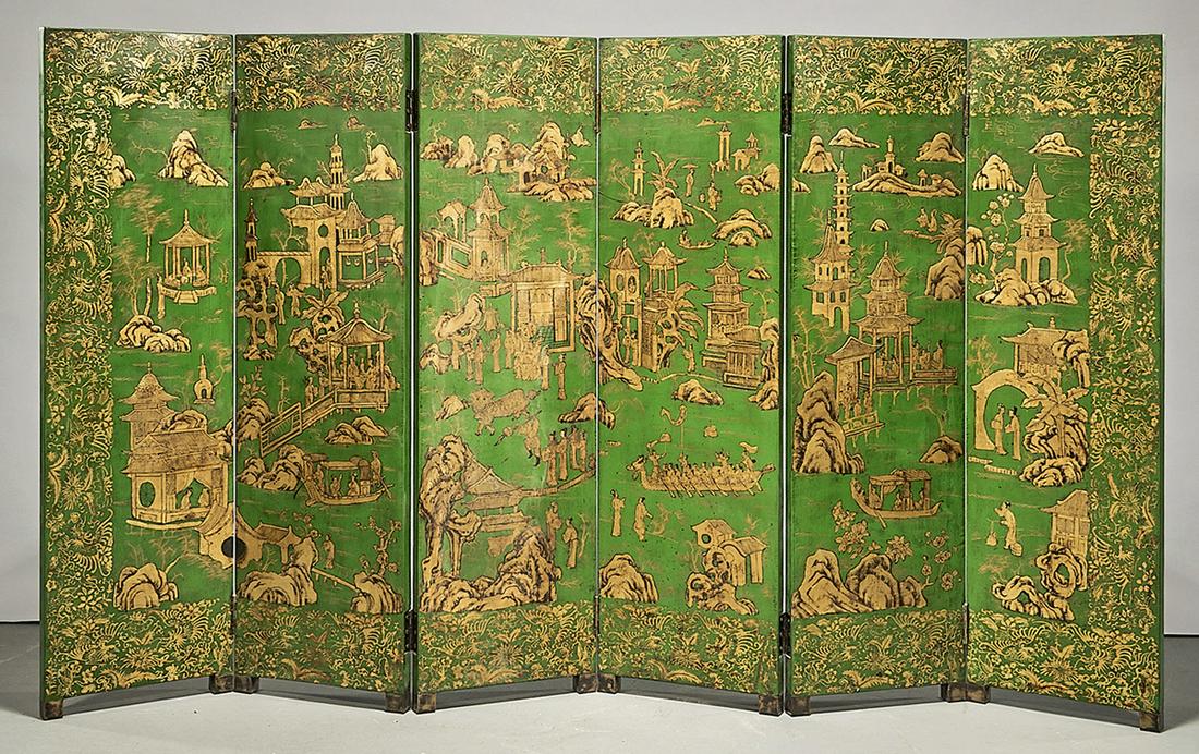Chinese Six Panel Painted Wood Screen (1 of 5)