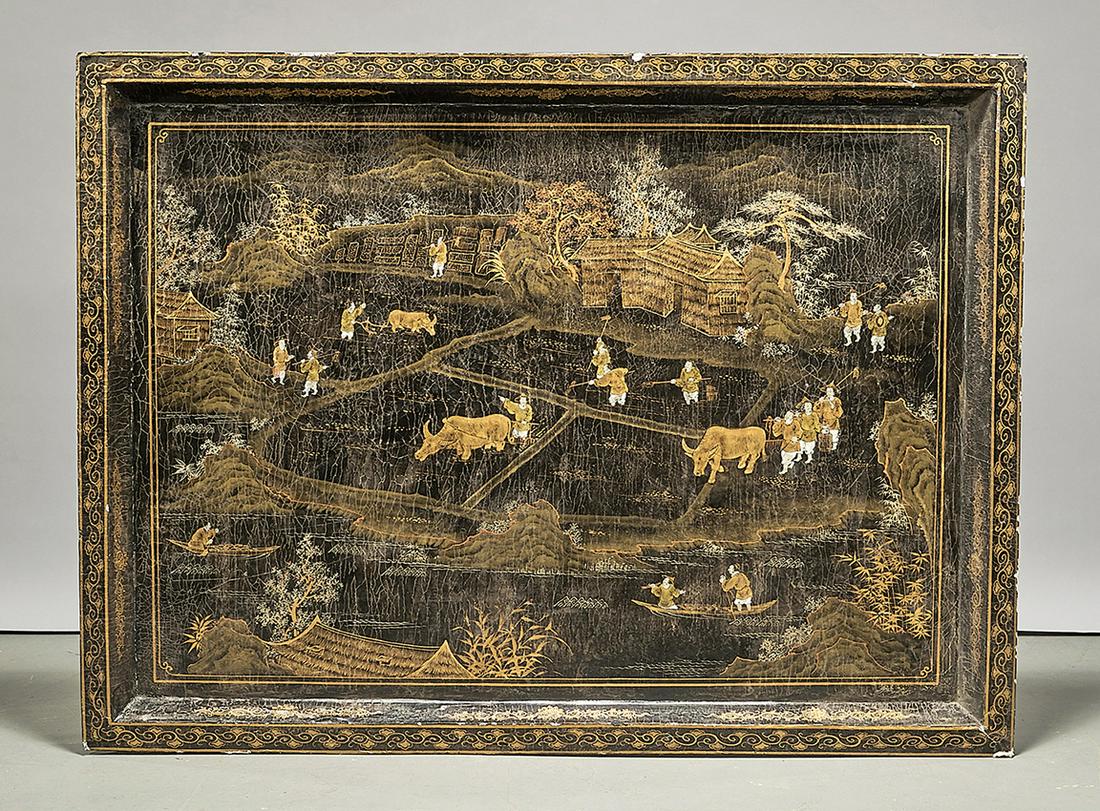 Large Chinese Painted Wood Panel (1 of 3)