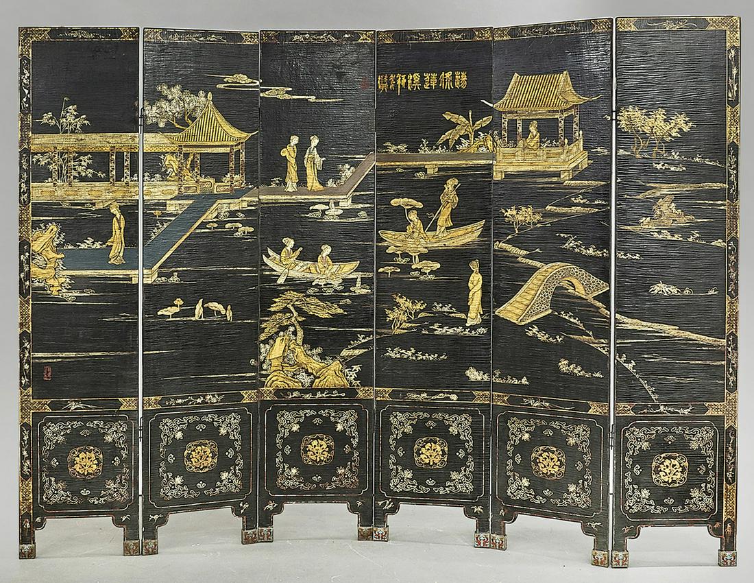 Chinese Six Panel Painted Wood Screen (1 of 6)