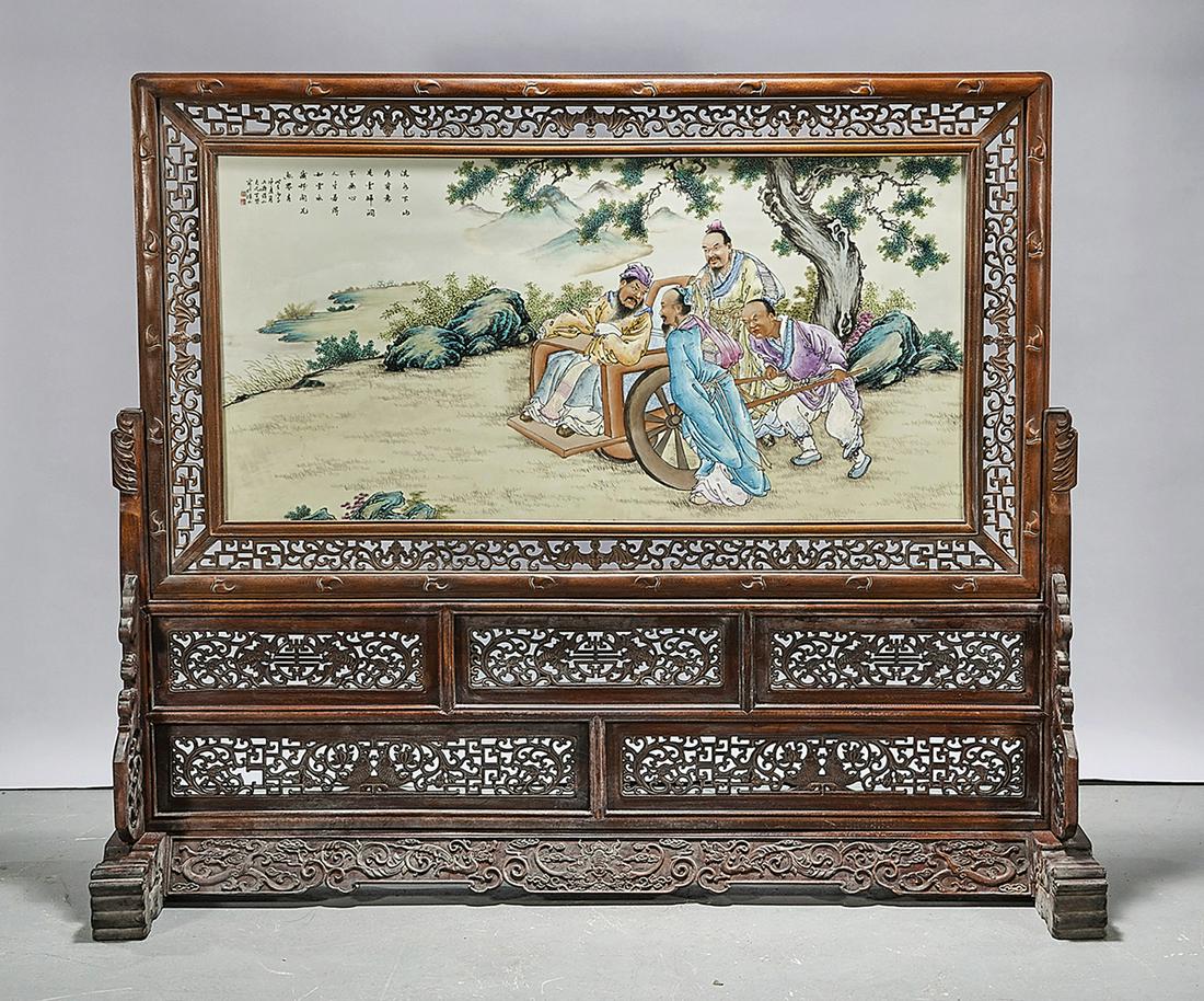Chinese Framed Enameled Porcelain Plaque (1 of 4)