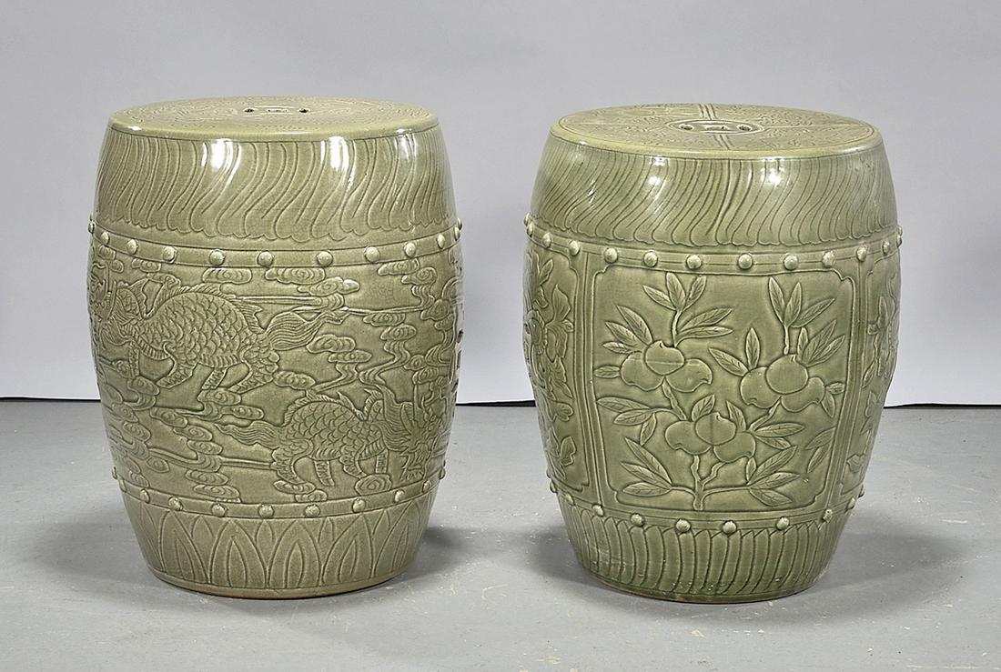 Two Chinese Green Glazed Porcelain Garden Seats (1 of 5)