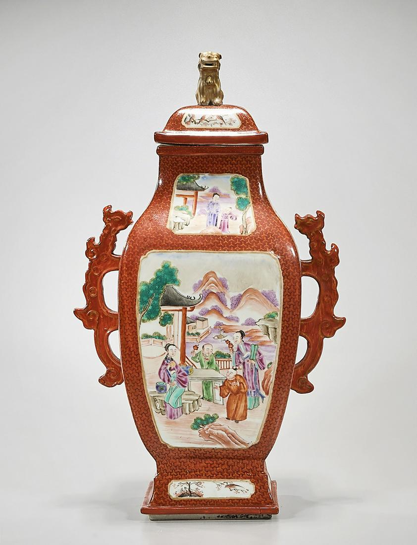 Chinese Enameled Porcelain Four-Faceted Covered Vase (1 of 6)