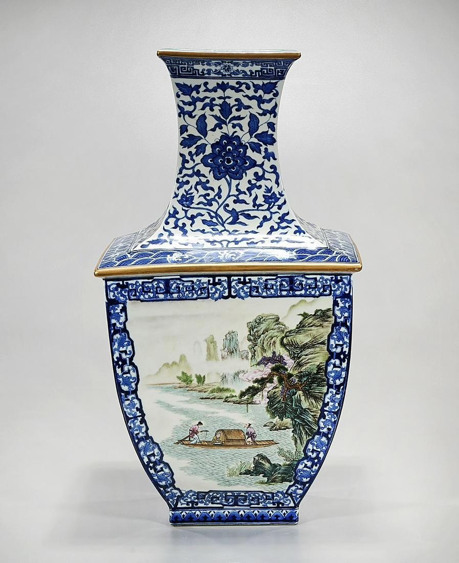 Chinese Blue and White Porcelain Four-Faceted Vase (1 of 8)