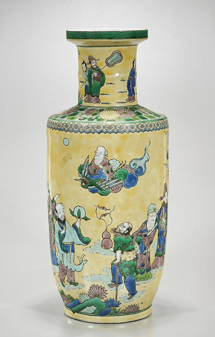 Chinese Enameled Porcelain Vase: Chinese enameled porcelain vase; figural motif; mark to base; 18" x 7 1/2" (approx.) Condition: general wear, frits, pits, minor losses