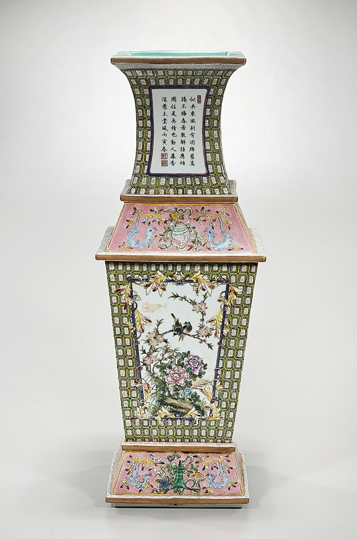 Chinese Enameled Porcelain Four-Faceted Vase (1 of 9)