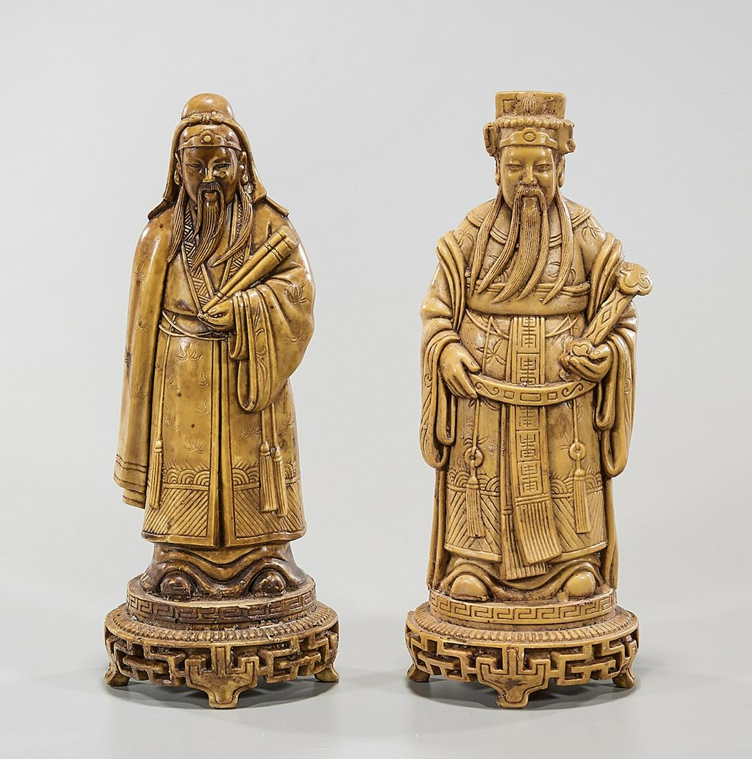 Two Chinese Standing Figures: Two Chinese standing Star Gods; composite or stone; 11" x 5" x 4" (each, approx.) Condition: wear, minor loss