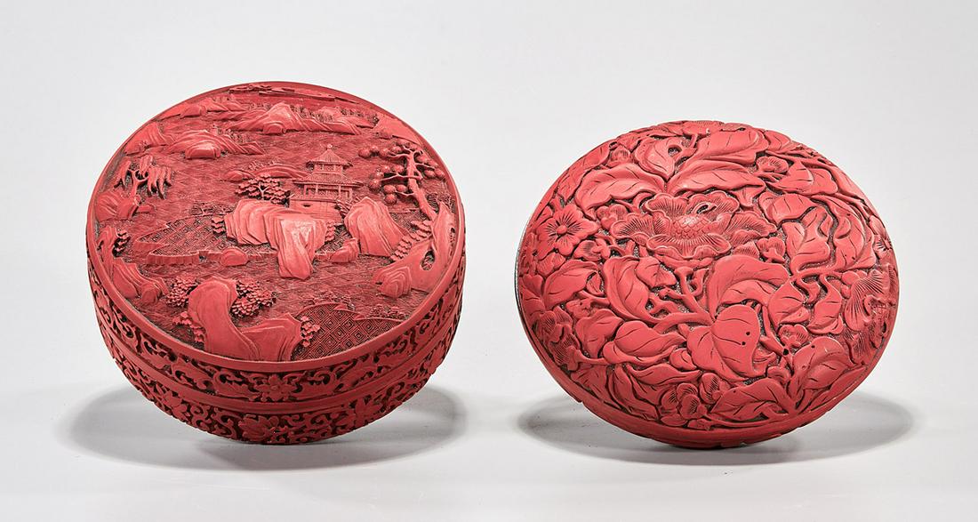 Two Chinese Cinnabar-Like Covered Boxes (1 of 6)