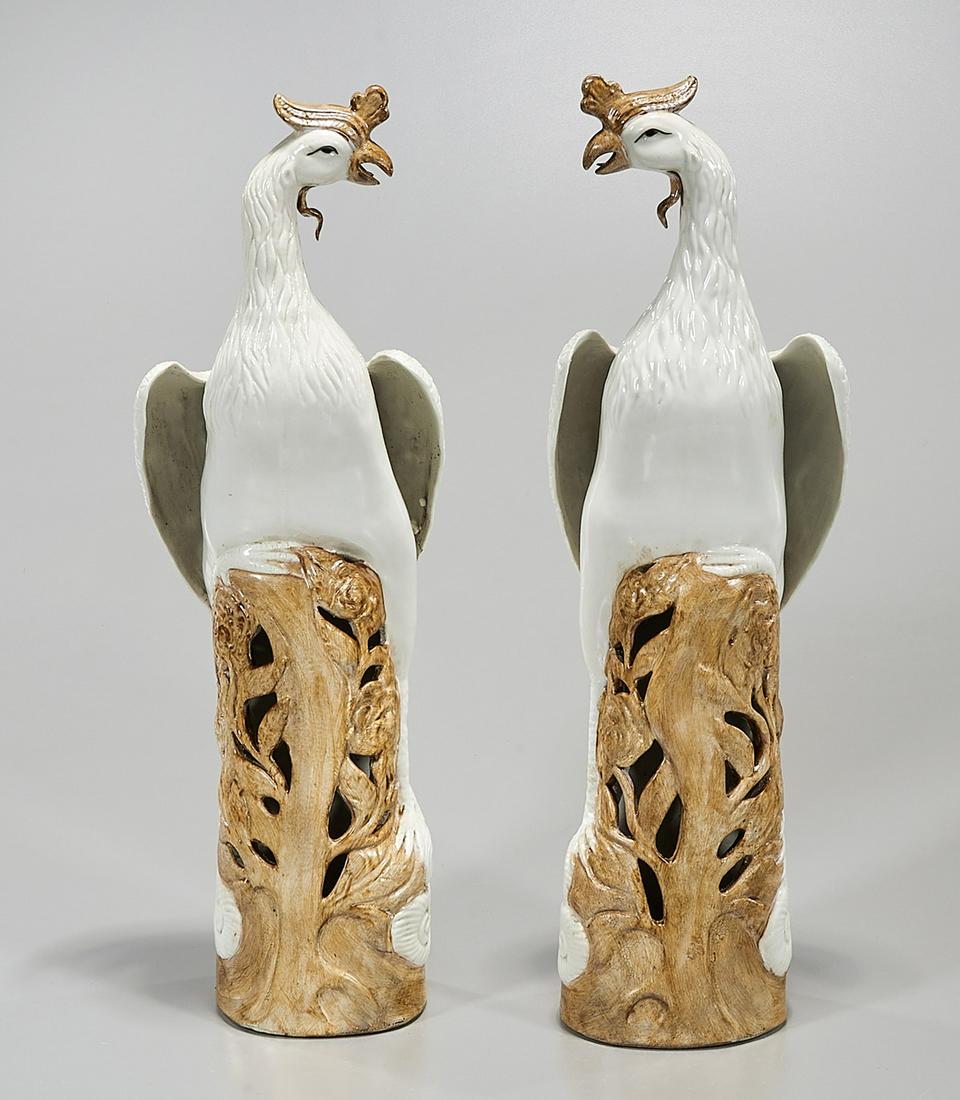 Pair Chinese Porcelain Phoenix: Pair of Chinese porcelain phoenix; 18" x 6" x 2 1/2" (each, approx.) Condition: wear, frits, pits, minor loss