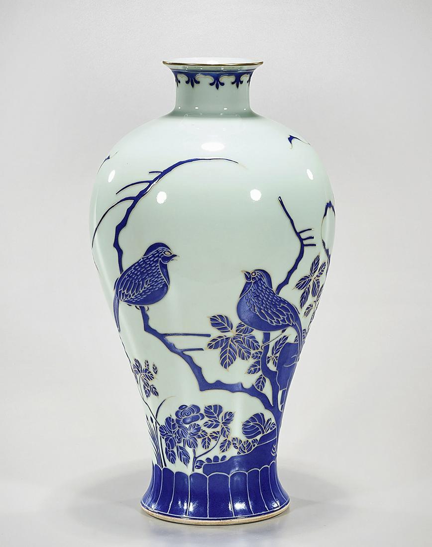 Chinese Enameled Porcelain Vase: Chinese enameled porcelain vase depicting birds; mark to base; 15 1/2" x 8 1/2" (approx.) Condition: general wear, frits, pits, minor losses