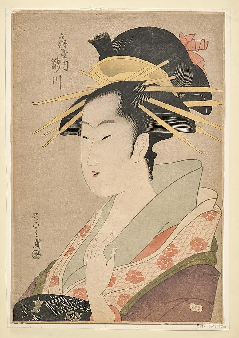 Two Japanese Woodblock Prints by Hosoda Eishi and: Two Japanese woodblock by Hosoda Eishi (1756-1829) and Chokosai Eisho (active 1793-1800); 15" x 10" (each, approx.)