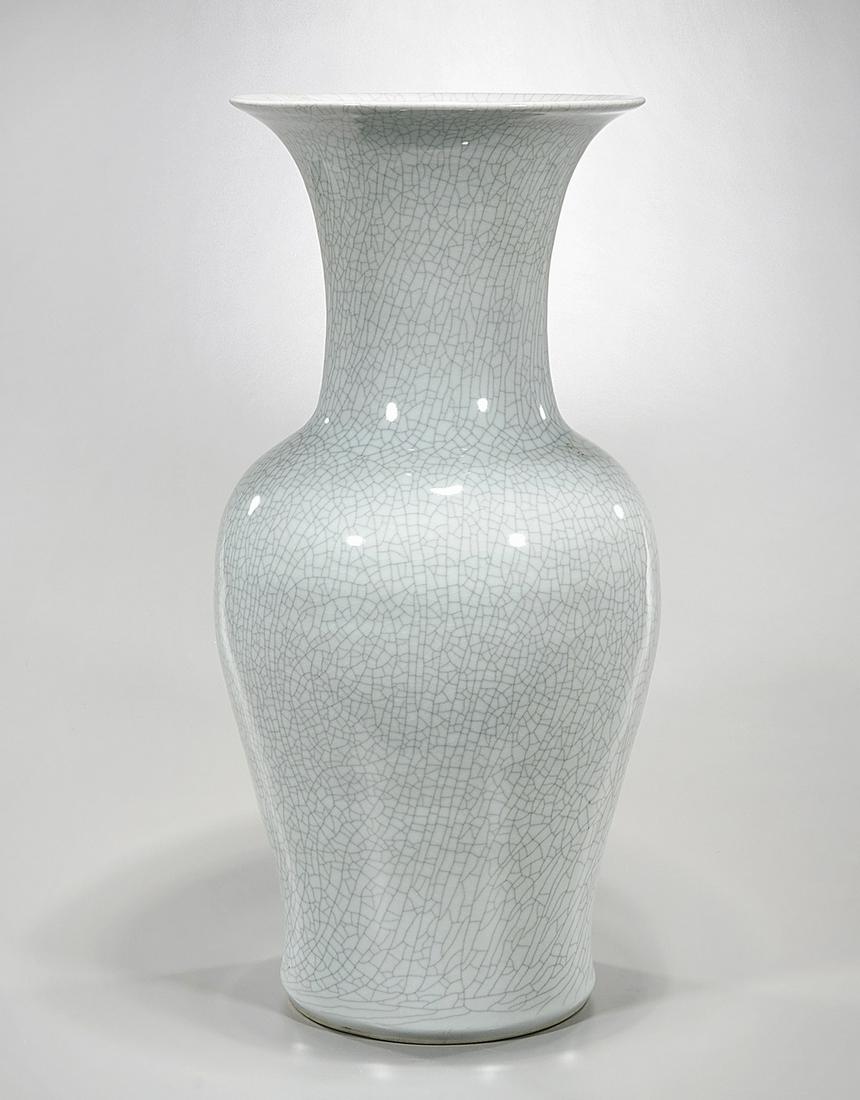 Tall Chinese Crackle Glazed Porcelain Vase: Tall Chinese crackle glazed porcelain vase; 25" x 12" (approx.) Condition: wear, frits, pits, minor loss