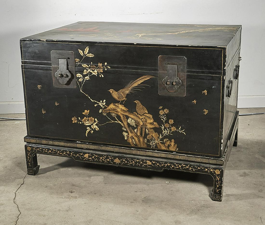 Large Chinese Painted and Lacquered Wood Chest (1 of 3)