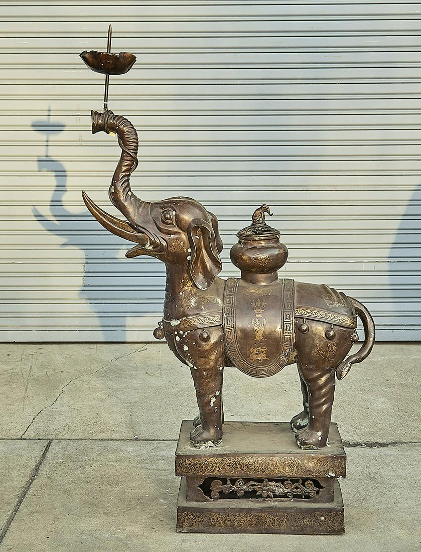 Large Chinese Bronze Elephant-Form Candlestick and (1 of 3)