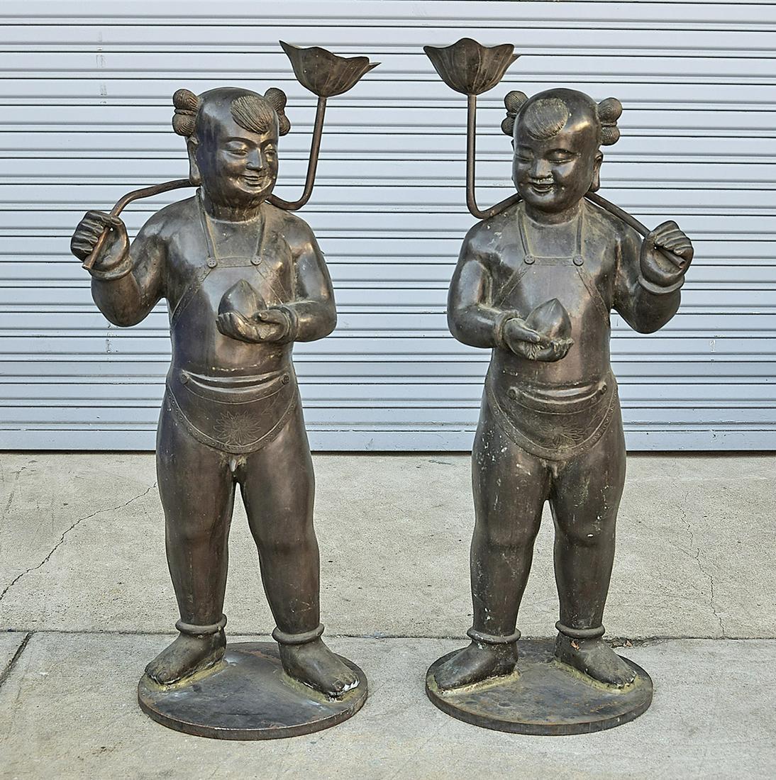 Pair Bronze Figural Candle Holders (1 of 2)
