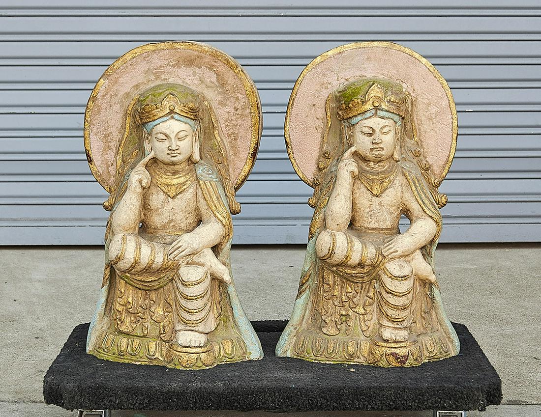 Two Chinese Stone Seated Figures (1 of 3)