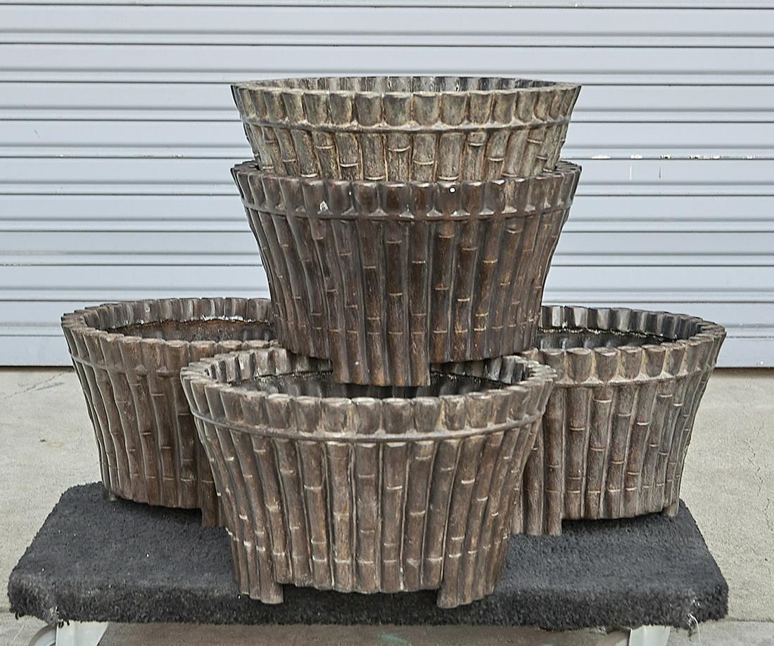 Group of Five Chinese Bronze Bamboo-Form Jardinieres (1 of 3)