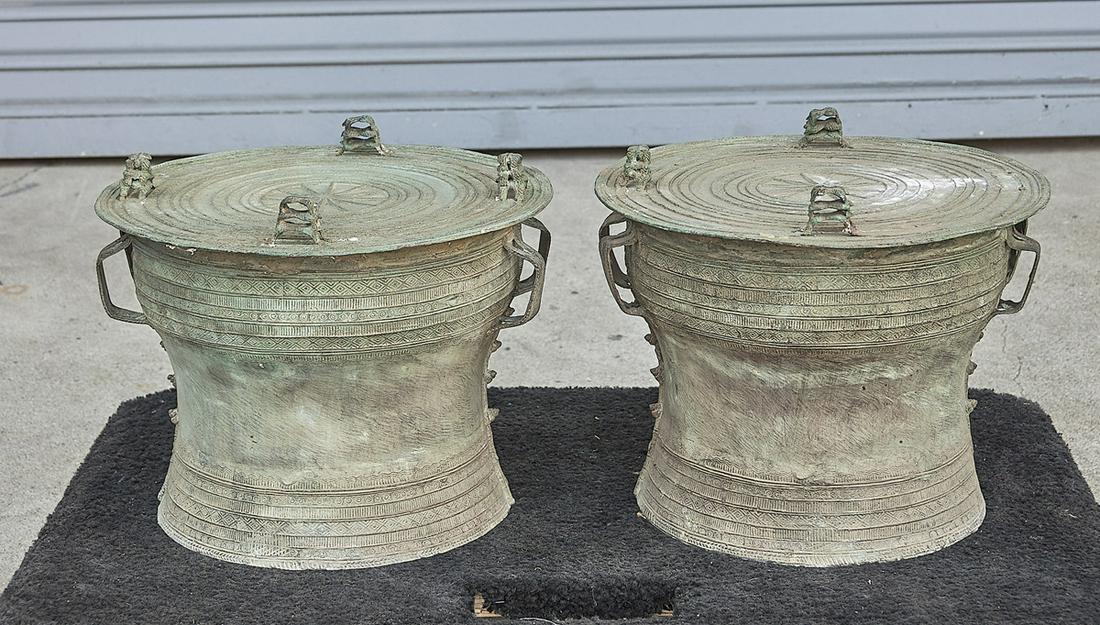 Two Chinese Bronze Ceremonial Drums (1 of 2)