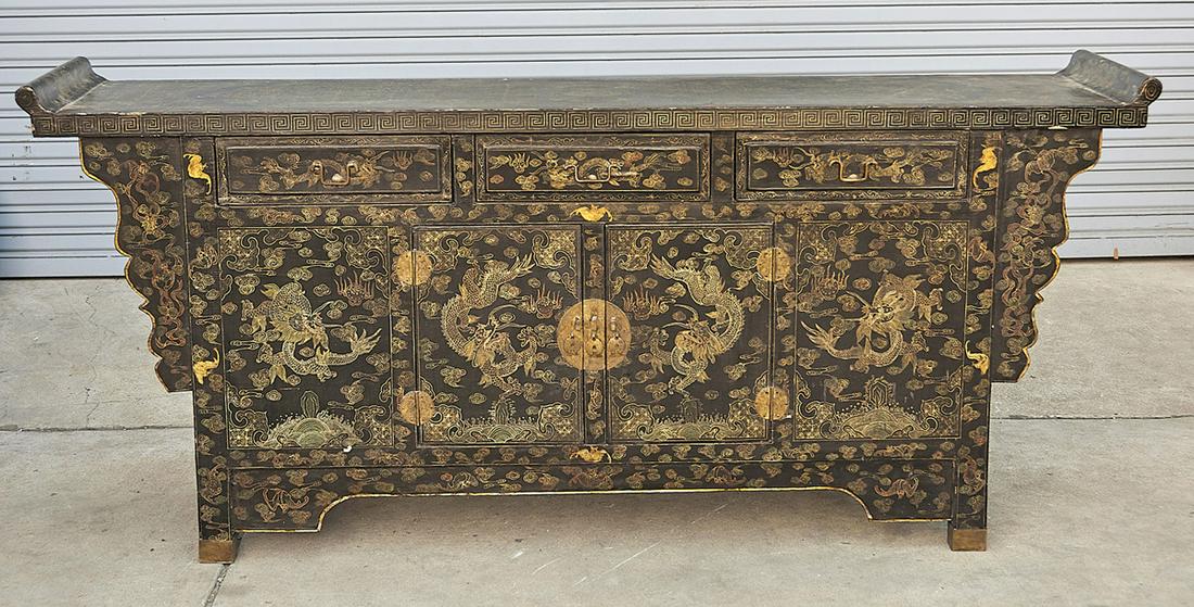 Chinese Painted Wood Altar Cabinet (1 of 2)