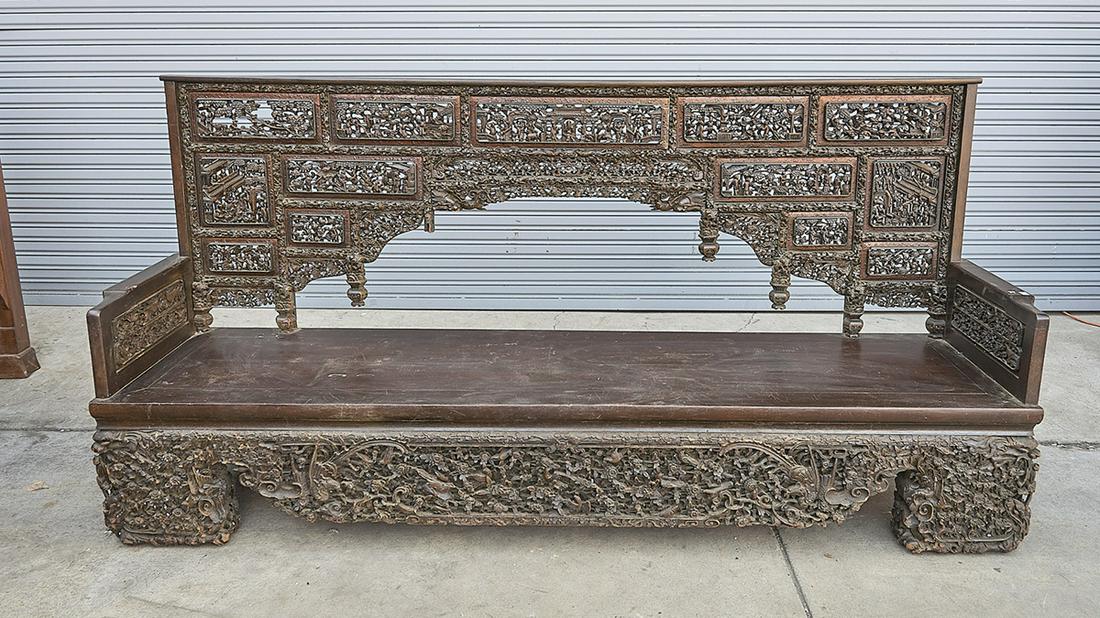 Large Elaborate Chinese Hard Wood Bench (1 of 5)