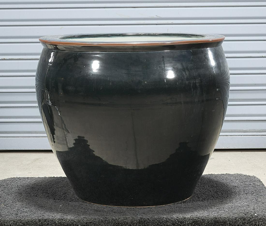 Chinese Black Glazed Porcelain Fish Bowl (1 of 2)