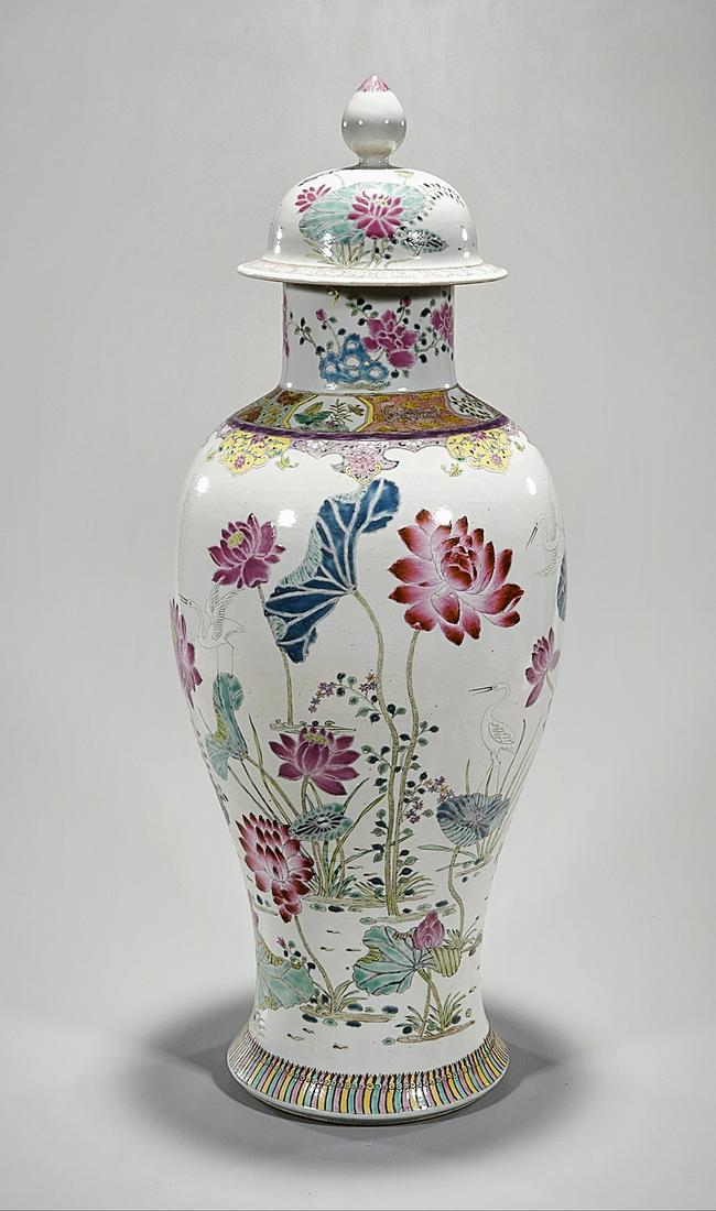 Tall Chinese Enameled Porcelain Covered Vase (1 of 5)