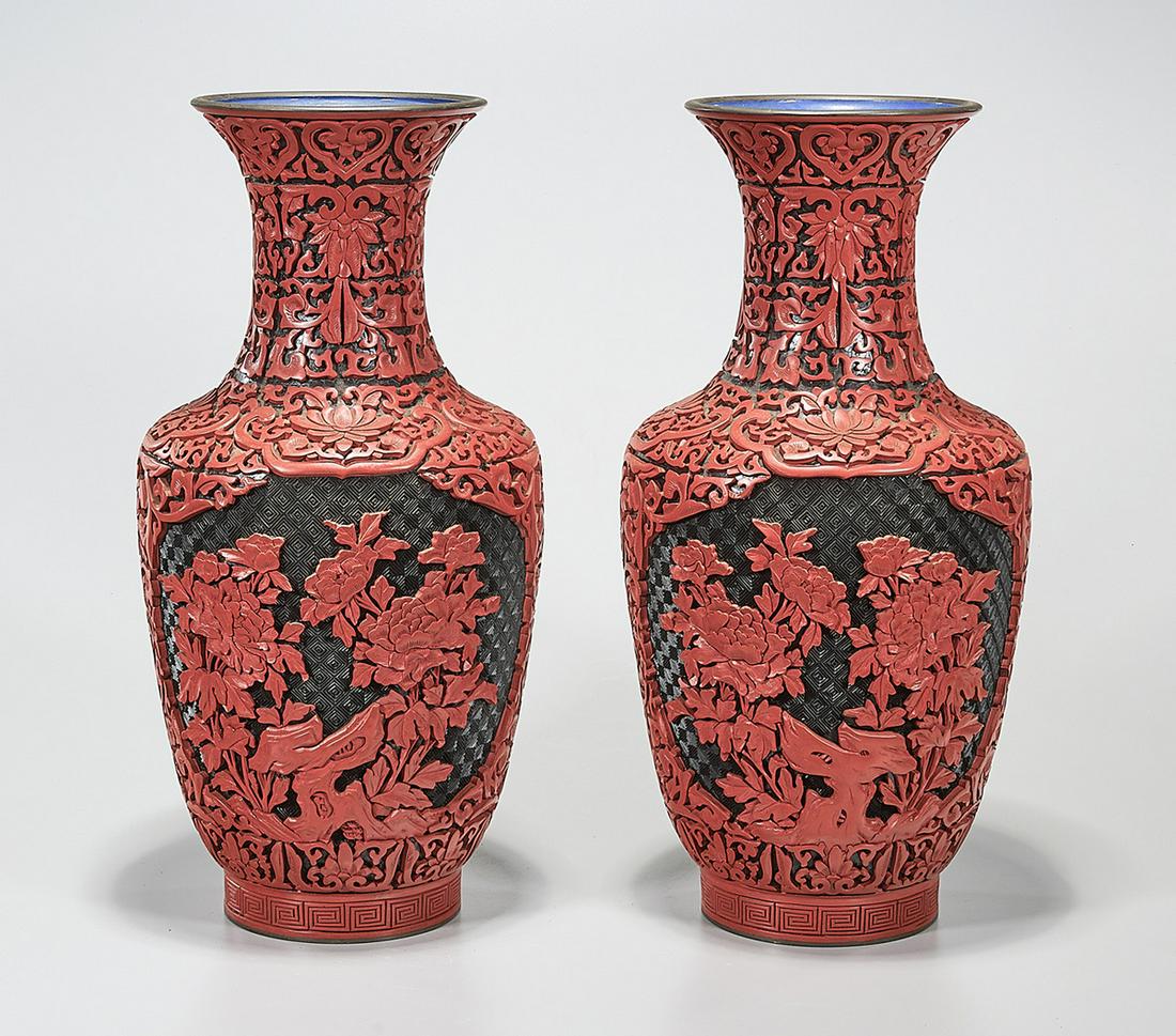 Pair Chinese Cinnabar-Like Vases (1 of 5)