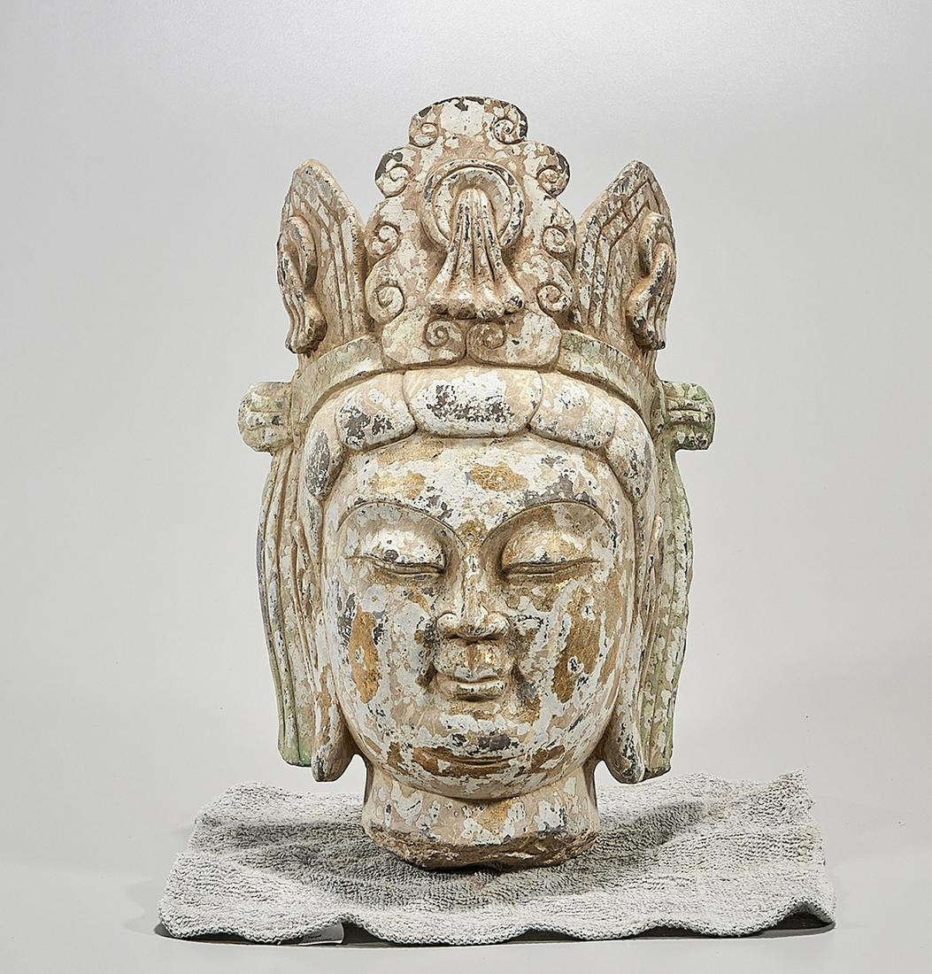 Chinese Parcel Gilt Stone Head of Guanyin (1 of 4)