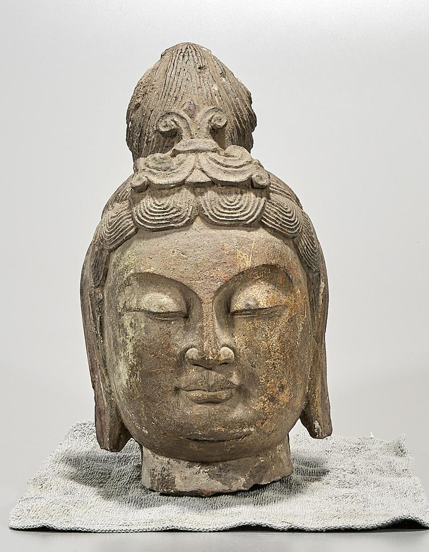 Chinese Parcel Gilt Stone Head of Buddha (1 of 4)