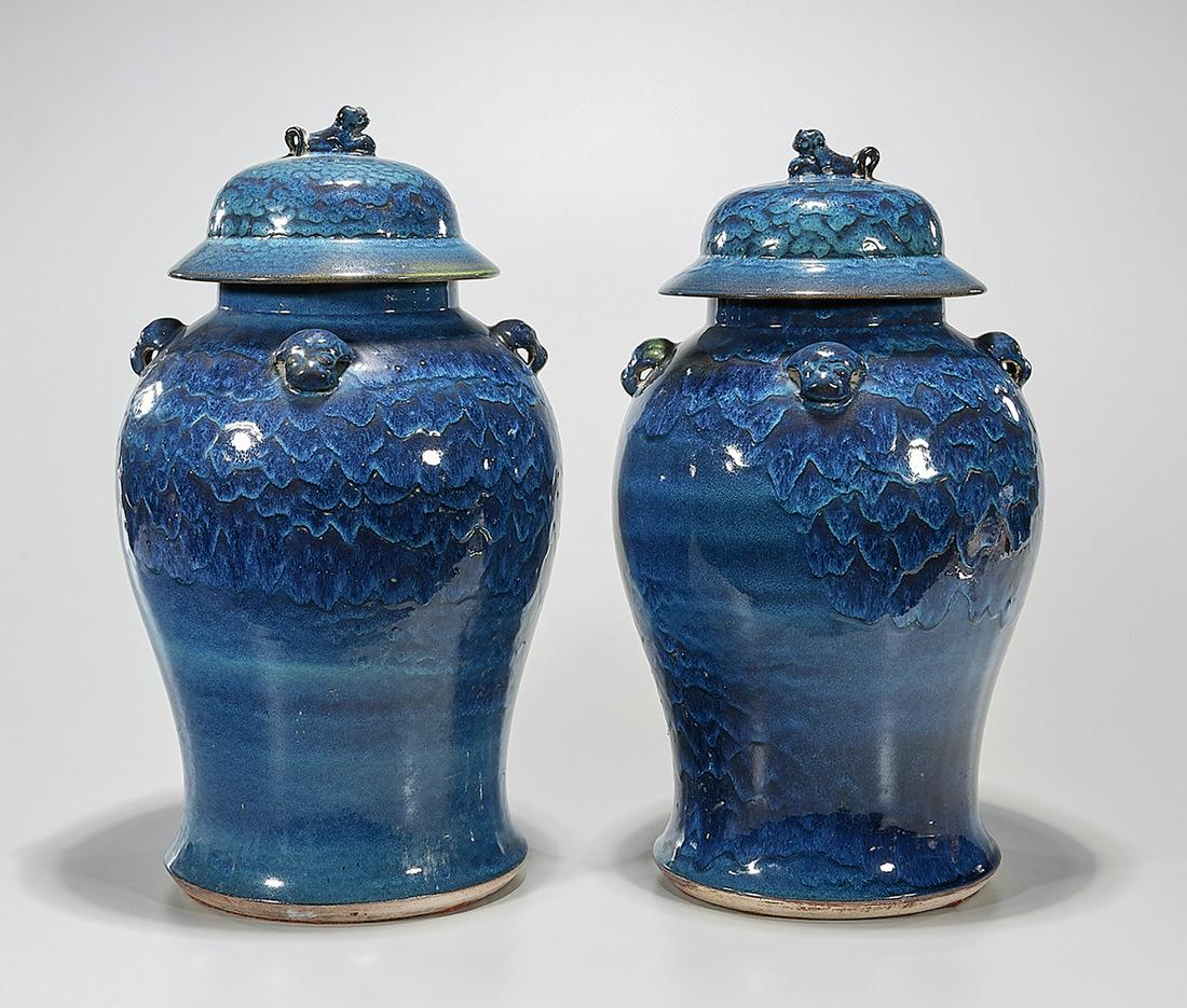 Two Chinese Blue Glazed Porcelain Covered Vases (1 of 4)
