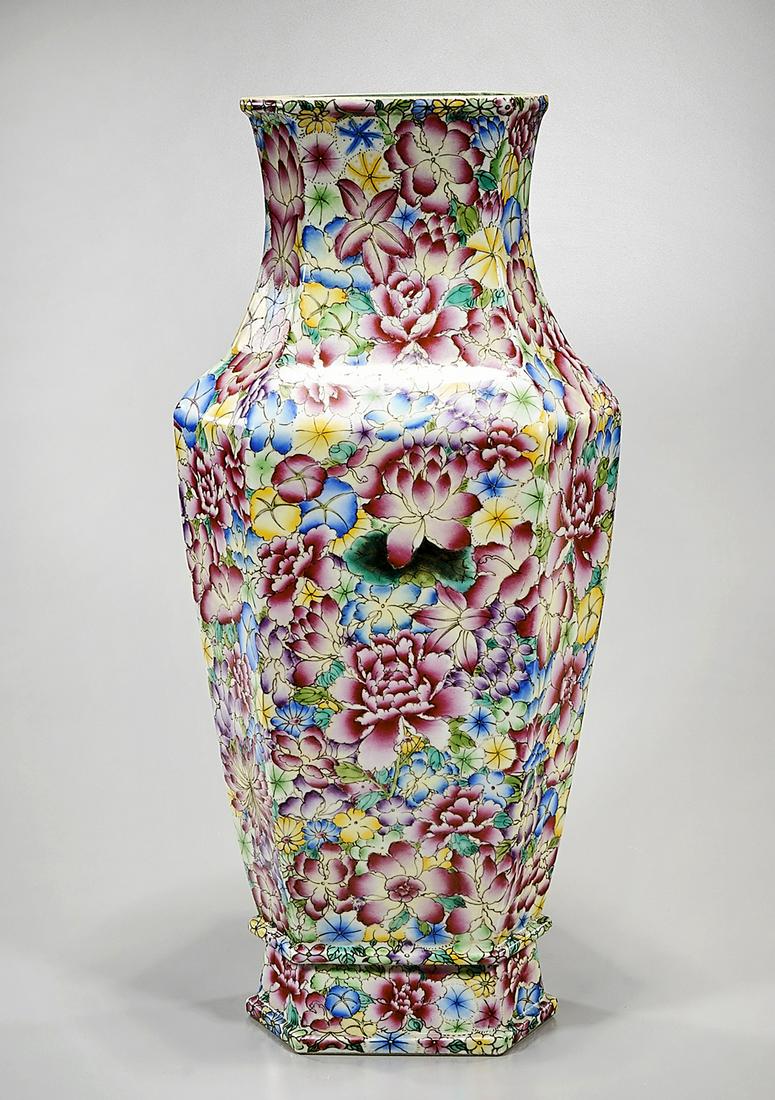 Tall Chinese Enameled Porcelain Hexagonal Vase (1 of 6)
