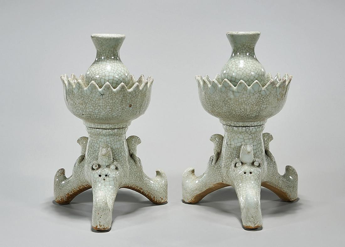 Pair Chinese Crackle Glazed Porcelain Tripod (1 of 4)